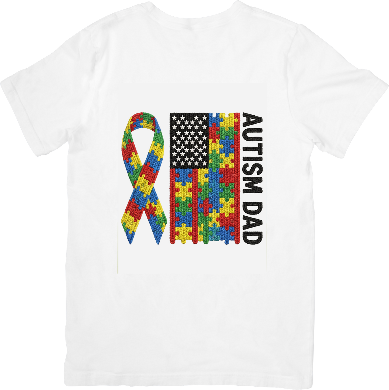 Autism Dad American Flag Patriotic Awareness Ribbon Graphic Tee