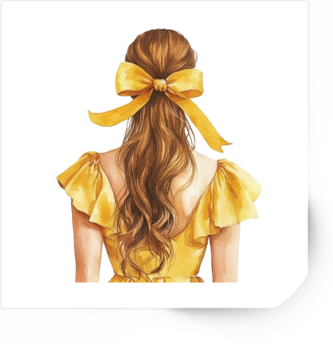 Yellow Bow Hairstyle Sticker | Watercolor Coquette Girl Vinyl Decal | Aesthetic Feminine Gift