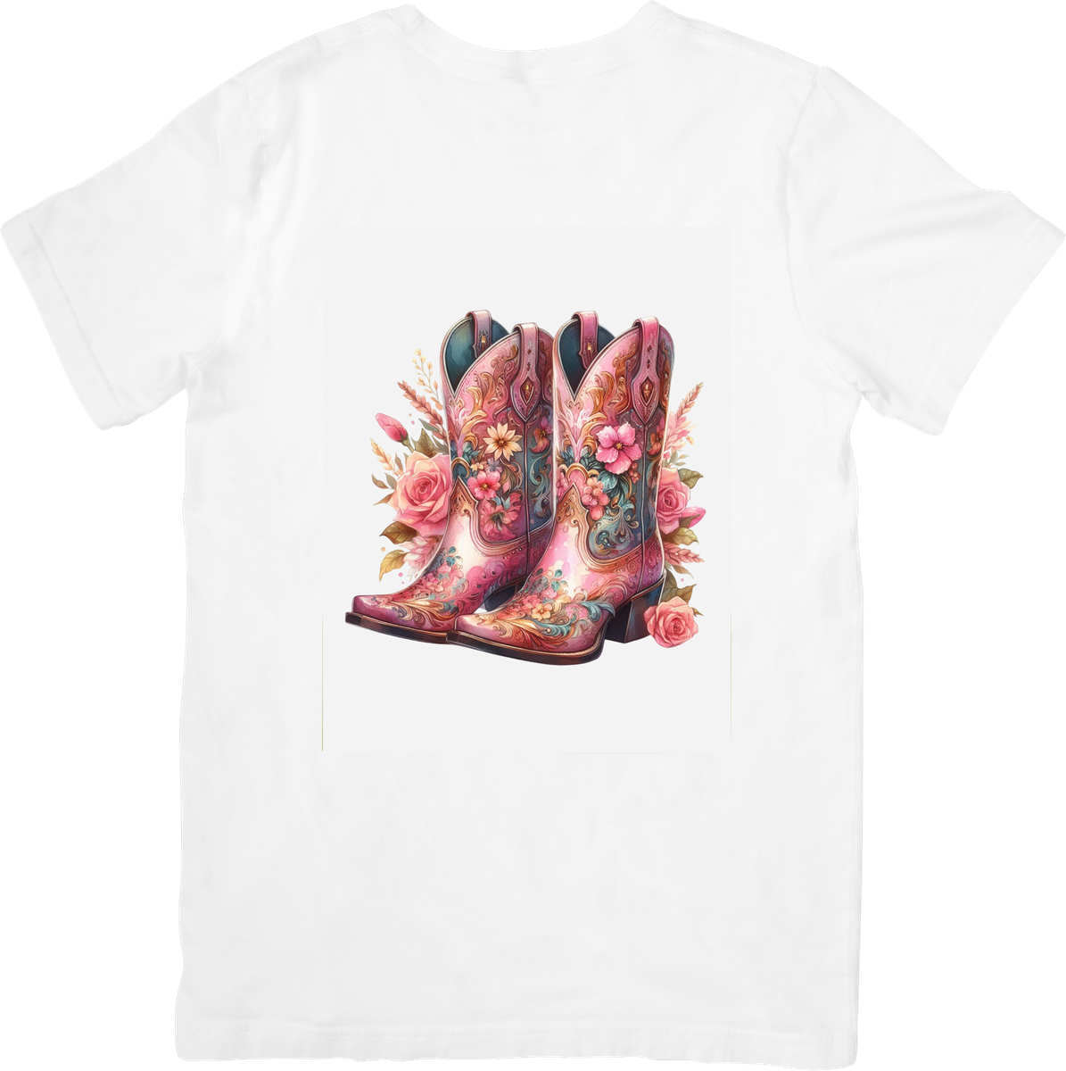 Floral Cowgirl Boots T-Shirt | Pink Western Roses Graphic Tee | Country Cowgirl Gift