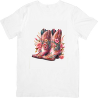 Thumbnail for Floral Cowgirl Boots T-Shirt | Pink Western Roses Graphic Tee | Country Cowgirl Gift