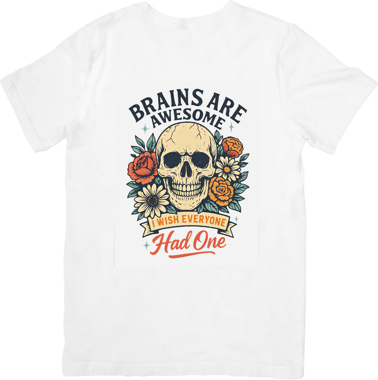 Brains Are Awesome Skull Floral Vintage Sarcastic Gamer Humor Graphic Tee