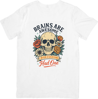 Thumbnail for Brains Are Awesome Skull Floral Vintage Sarcastic Gamer Humor Graphic Tee