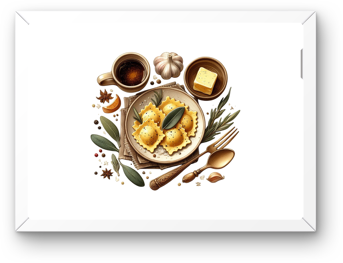Pumpkin Ravioli Wall Art | Rustic Italian Pasta Flat Lay Print | Foodie Kitchen Gift