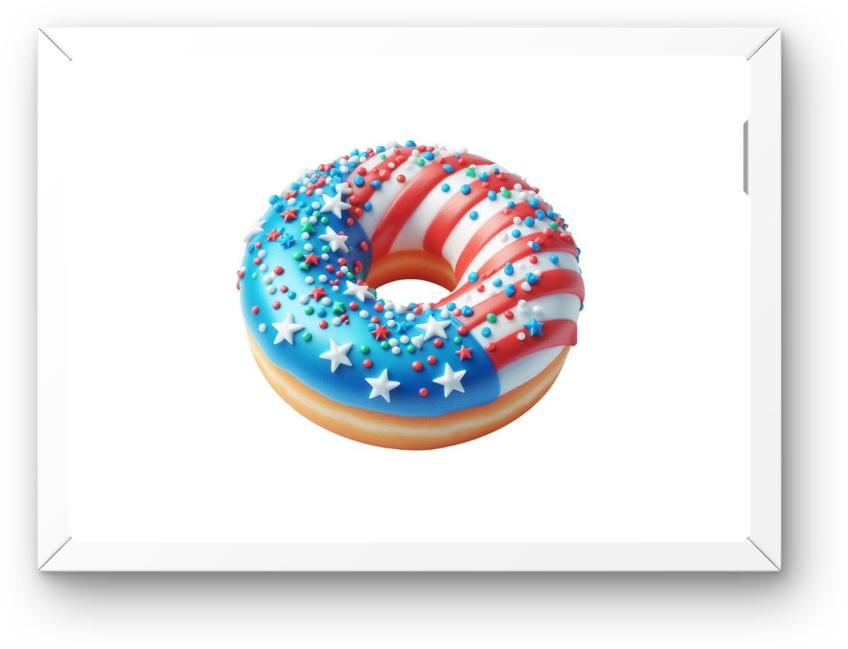 Patriotic Donut Wall Art | American Flag Glazed Donut Print | 4th Of July Kitchen Gift