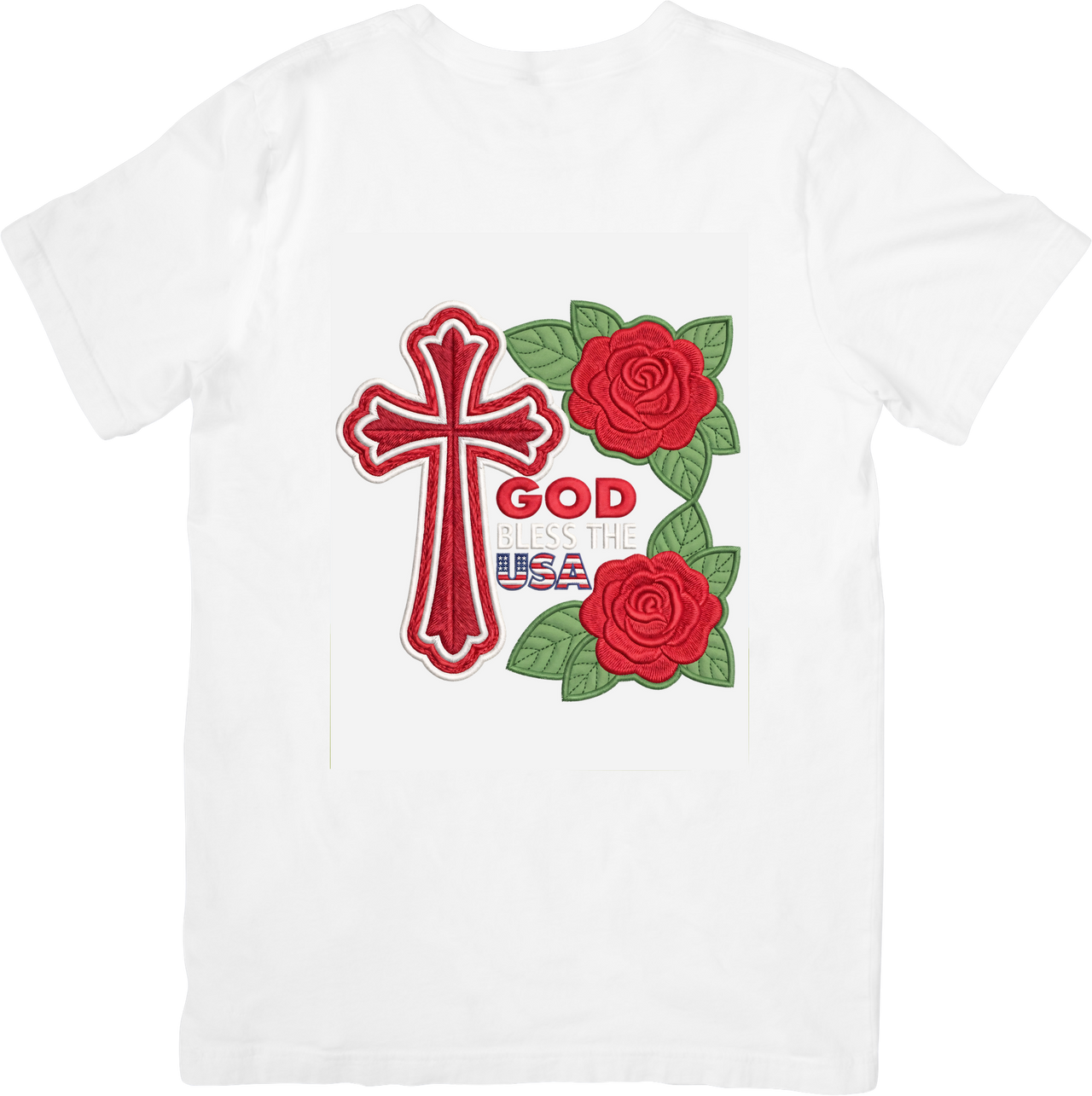 God Bless The USA Cross Patriotic Christian Roses Graphic Tee