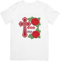 Thumbnail for God Bless The USA Cross Patriotic Christian Roses Graphic Tee