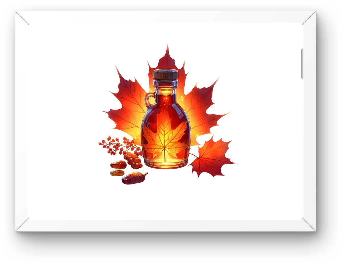 Maple Syrup Bottle Wall Art | Autumn Leaves Watercolor Print | Canadian Kitchen Gift