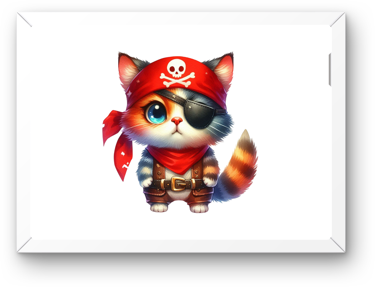 Pirate Cat Wall Art | Cute Kitten With Eye Patch Bandana Print | Kids Nautical Gift