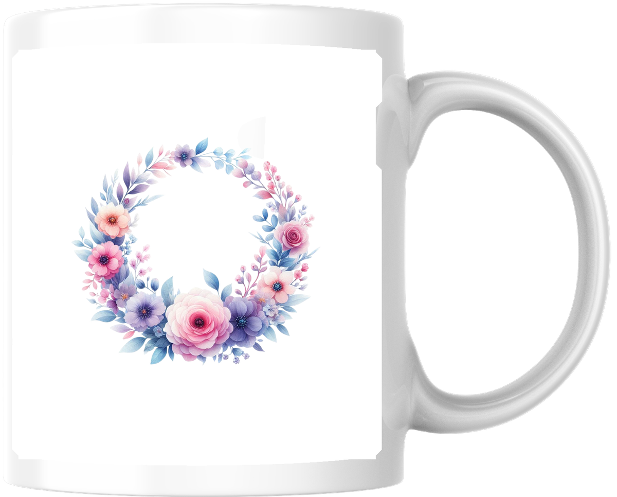 Floral Wreath Mug | Pastel Watercolor Flower Ring Coffee Mug | Spring Botanical Gift