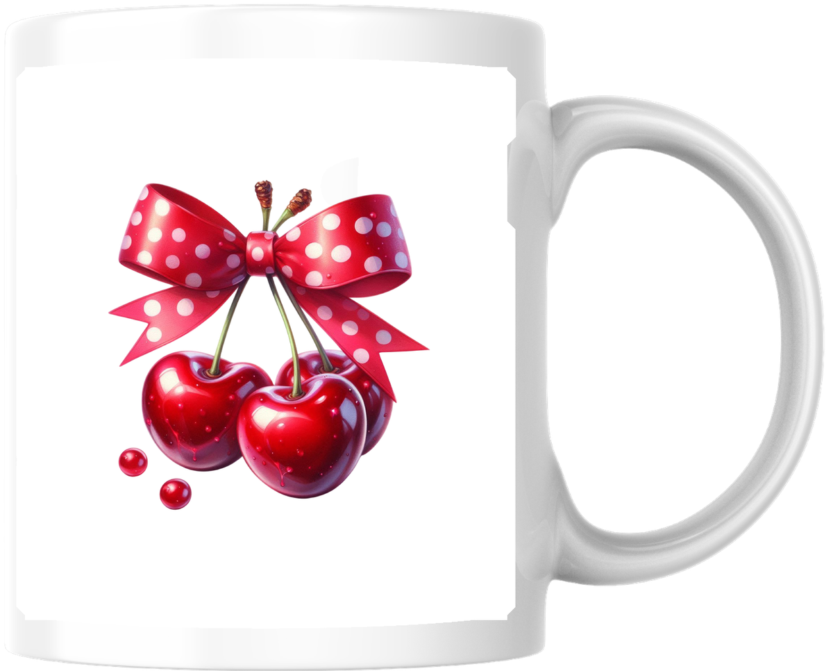 Cherry Bow Mug | Cute Coquette Red Cherries Coffee Mug | Girly Sweet Gift