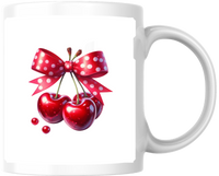 Thumbnail for Cherry Bow Mug | Cute Coquette Red Cherries Coffee Mug | Girly Sweet Gift