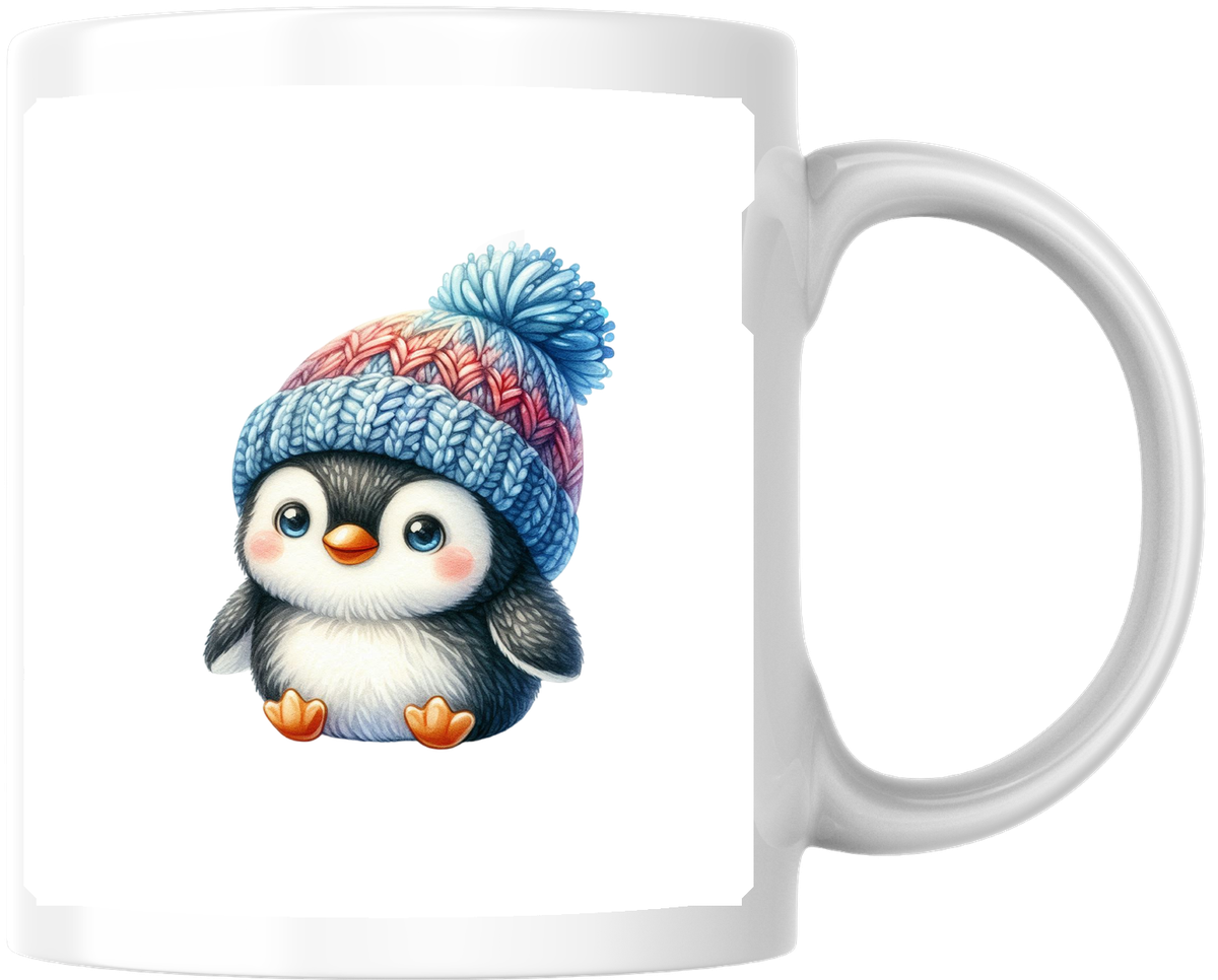 Winter Penguin Mug | Cute Knit Hat Penguin Coffee Mug | Holiday Kids Gift