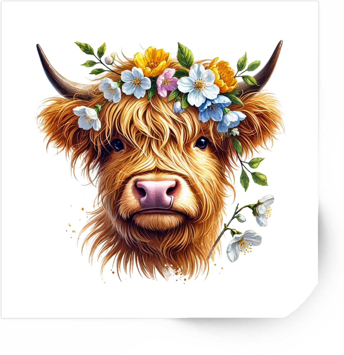 Floral Highland Cow Sticker | Watercolor Cow With Flower Crown Vinyl Decal | Cute Farmhouse Gift