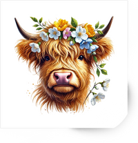 Thumbnail for Floral Highland Cow Sticker | Watercolor Cow With Flower Crown Vinyl Decal | Cute Farmhouse Gift
