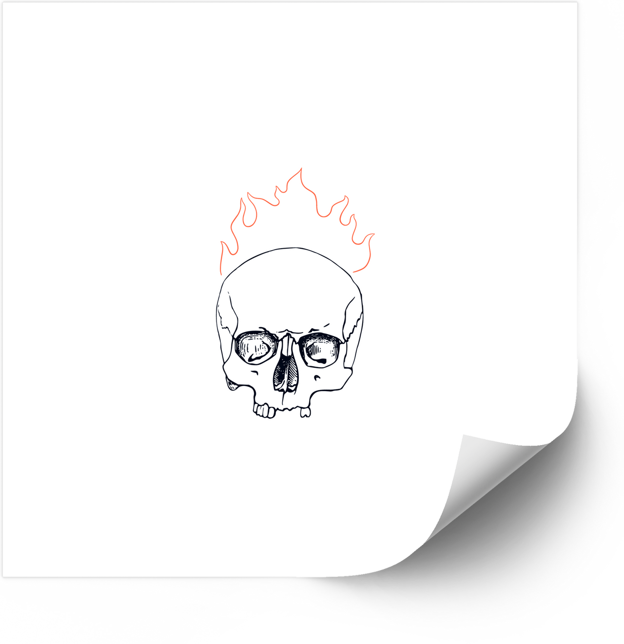 Flaming Skull Sketch Edgy Hand Drawn Fire Gothic Vinyl Sticker Decal