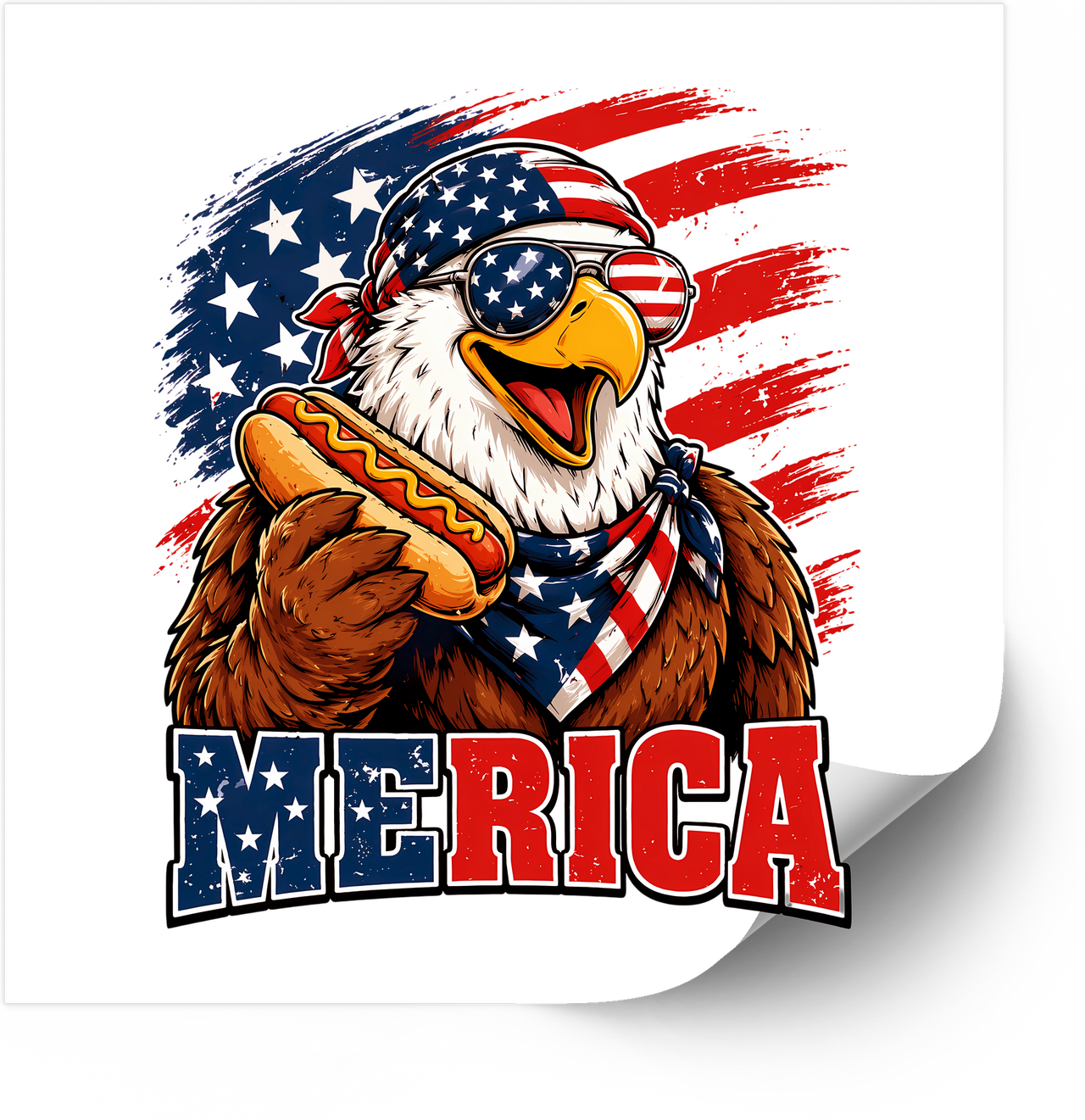 Bald Eagle Hot Dog Flag Patriotic Funny Merica Vinyl Sticker Decal