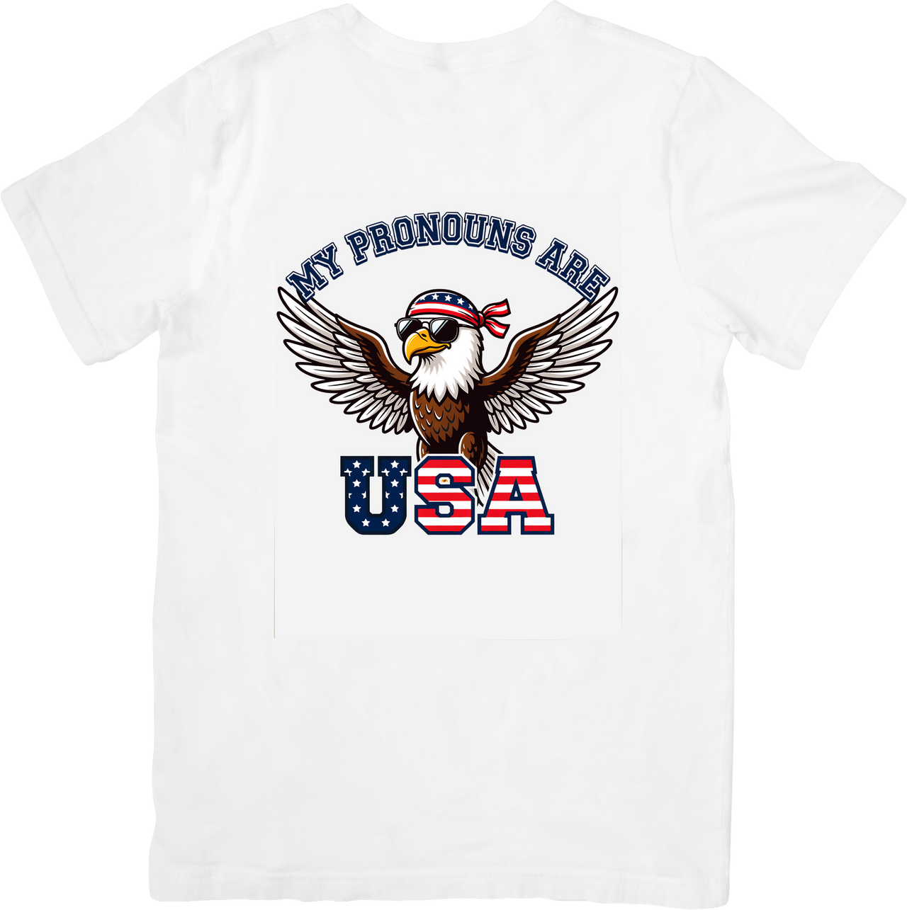 My Pronouns Are USA Bald Eagle American Flag Patriotic Bold Graphic Tee