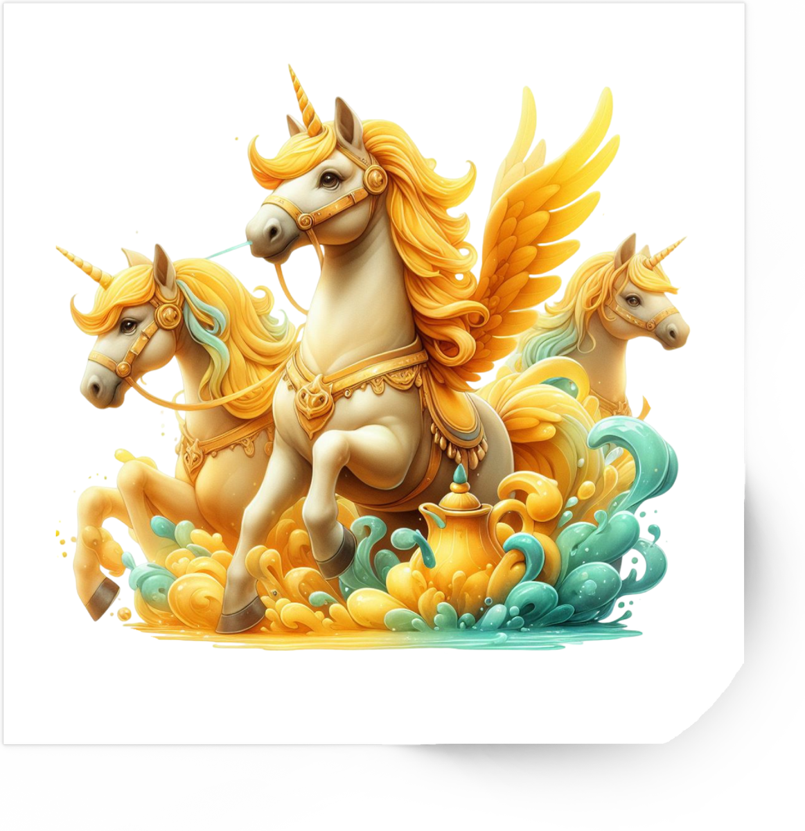 Golden Unicorns Sticker | Magical Winged Unicorn Trio Vinyl Decal | Kids Fantasy Gift