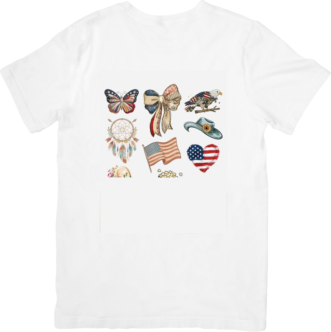 Patriotic Collage American Flag Eagle Butterfly Heart Graphic Tee