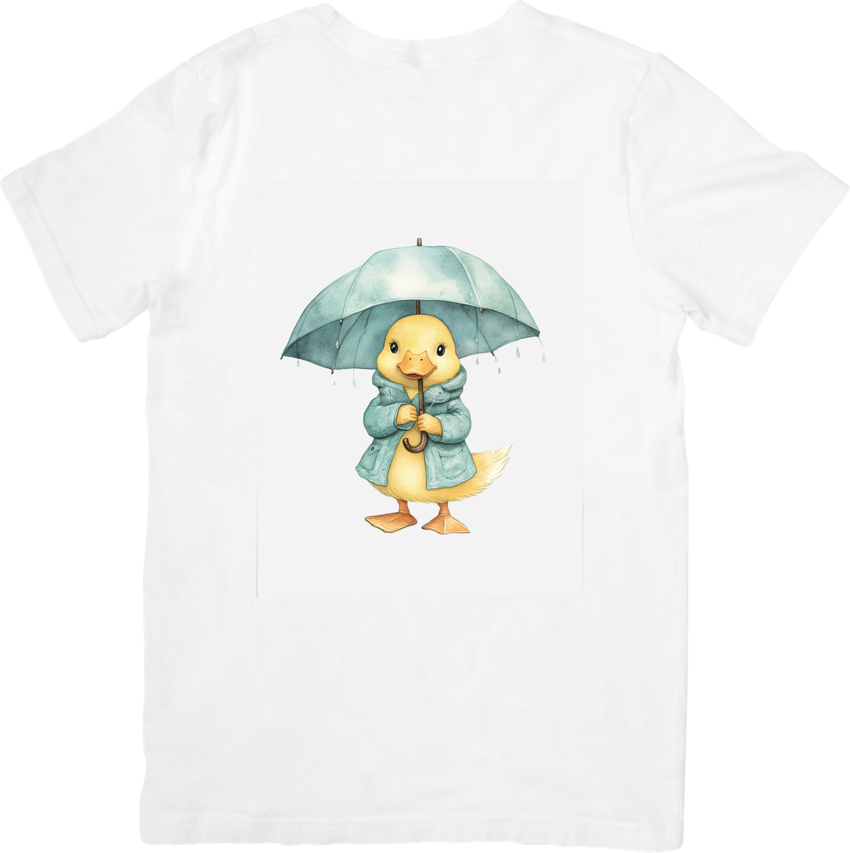 Duck In Raincoat T-Shirt | Cute Watercolor Duckling With Umbrella Graphic Tee | Kids Rainy Day Gift